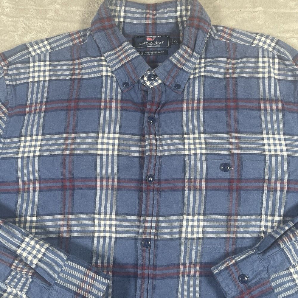 Vineyard‎ Vines Slim Longshore Shirt Mens XL Blue Plaid Flannel Button Down - Picture 2 of 7